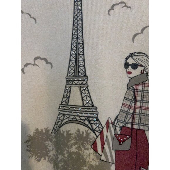 Colortree Paris Graphic Lightweight Sweater Top Women’s Small Beige Eiffel Tower - Picture 6 of 9